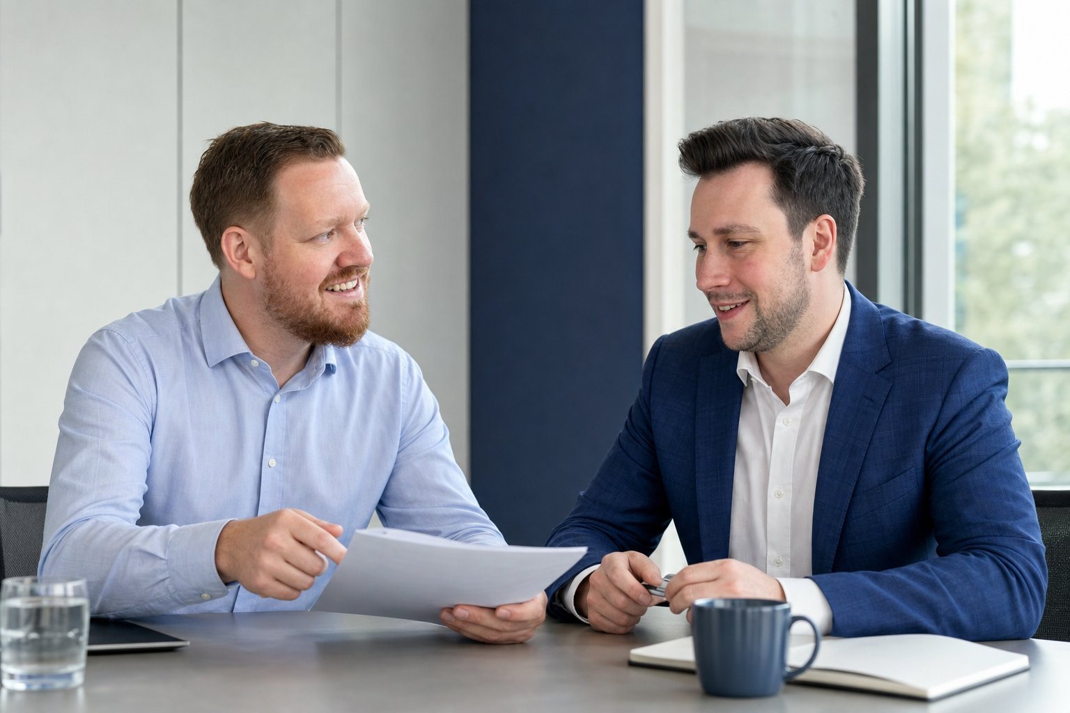 Robert Pesch und Moritz Knoche im Gespräch am Konferenztisch